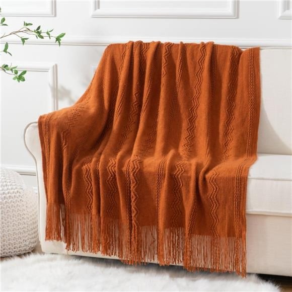 Caramel Throw Blanket for Couch, Orange Red Throw Blanket for Bed, Fall Decor - Picture 7 of 7